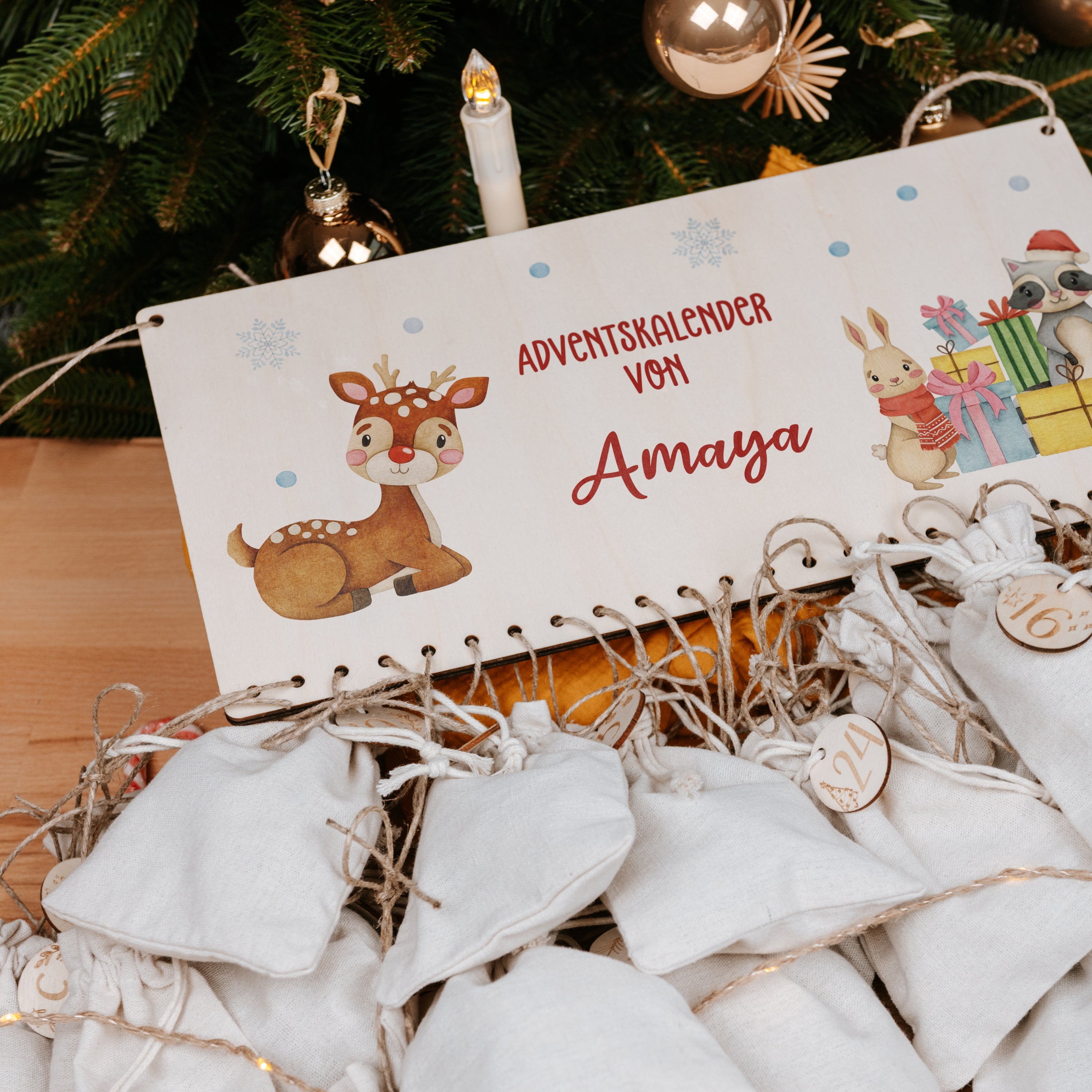 Adventskalender Brett | Design 02 | Rudolf mit Freundebande